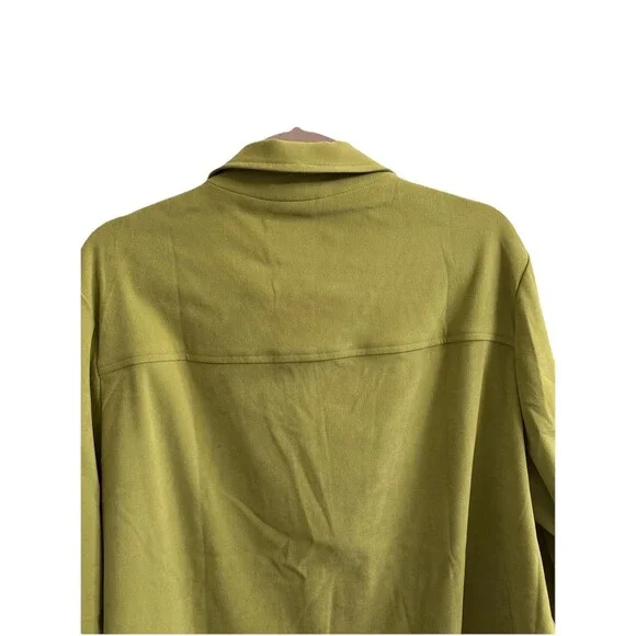 Susan Graver Women’s Green Long Sleeve Microsuede Button Up Top 1X Casual Career - Picture 6 of 7